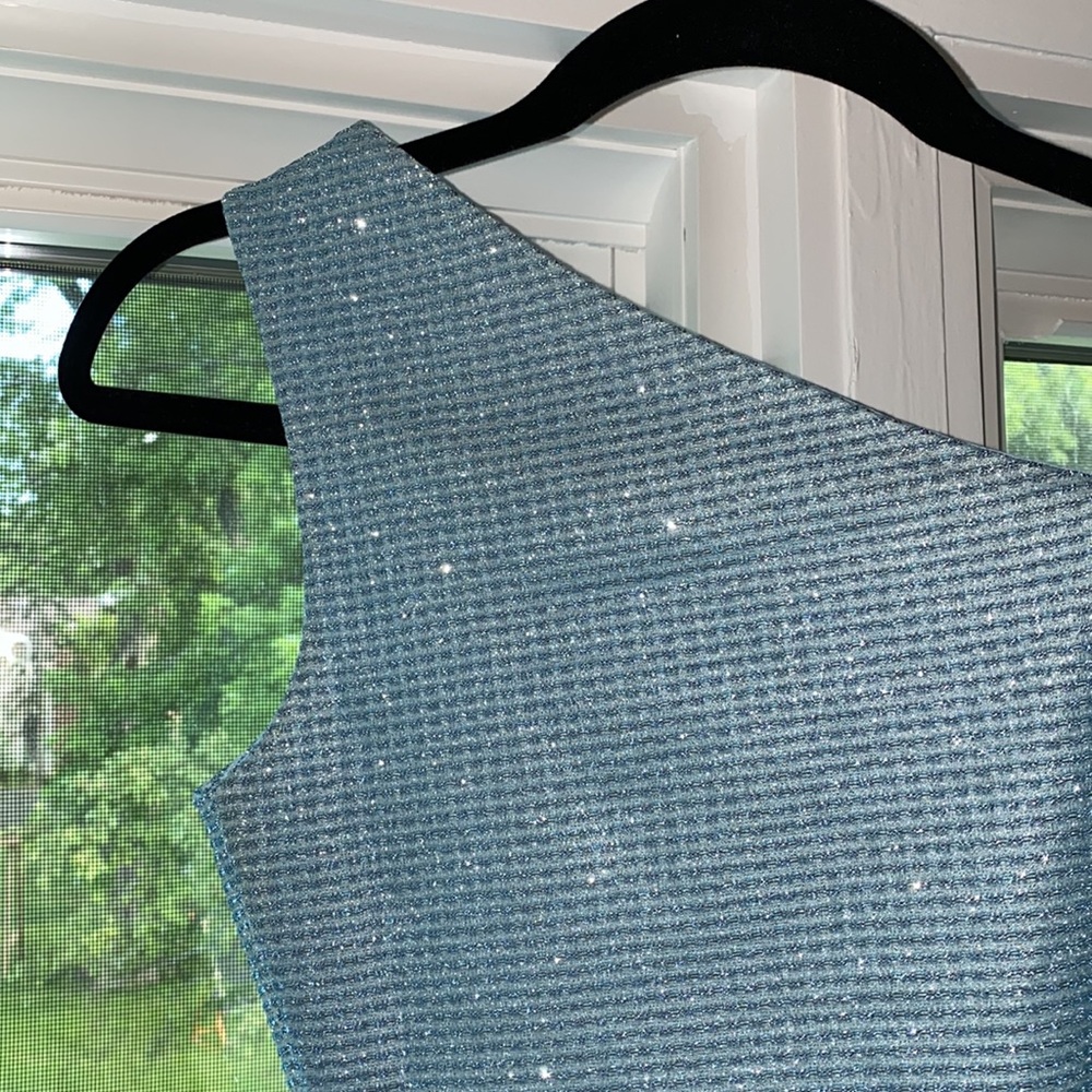 Revolve Superdown One shoulder blue sparkly dress